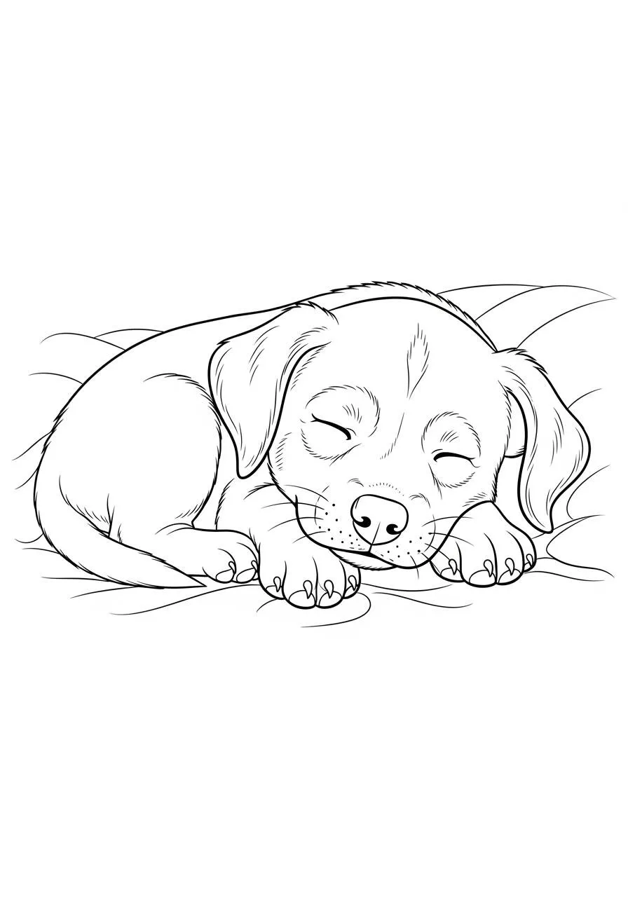 Desenho de Cachorrinho Fofo Dormindo para Colorir
