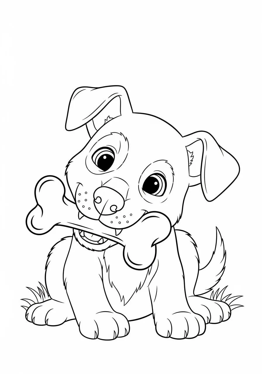 Desenho de Cachorrinho Fofo com Osso para Colorir