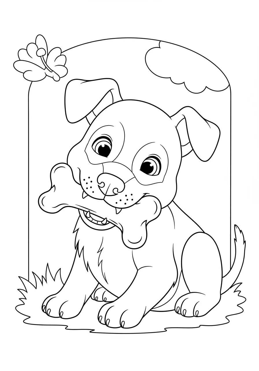 Desenho de Cachorrinho Fofo com Osso para Colorir