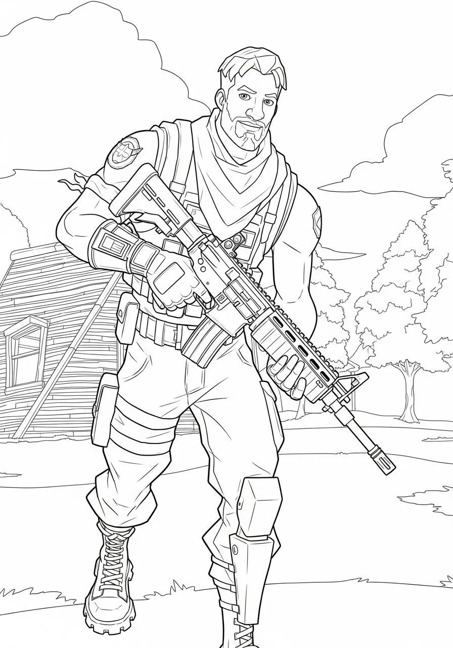 Desenho de Fortnite Personagem com Arma para Colorir