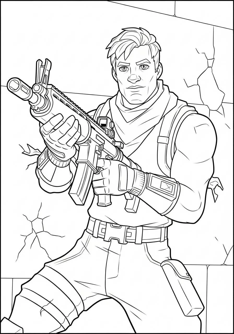 Desenho de Fortnite Personagem com Rifle para Colorir