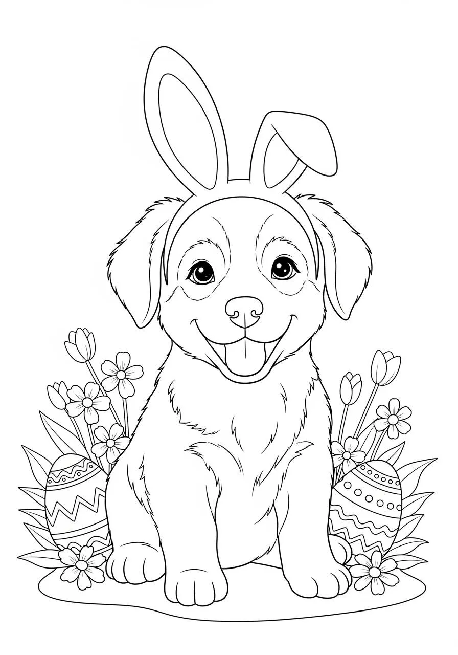Desenho de Cachorrinho com Orelhas de Coelho para Colorir