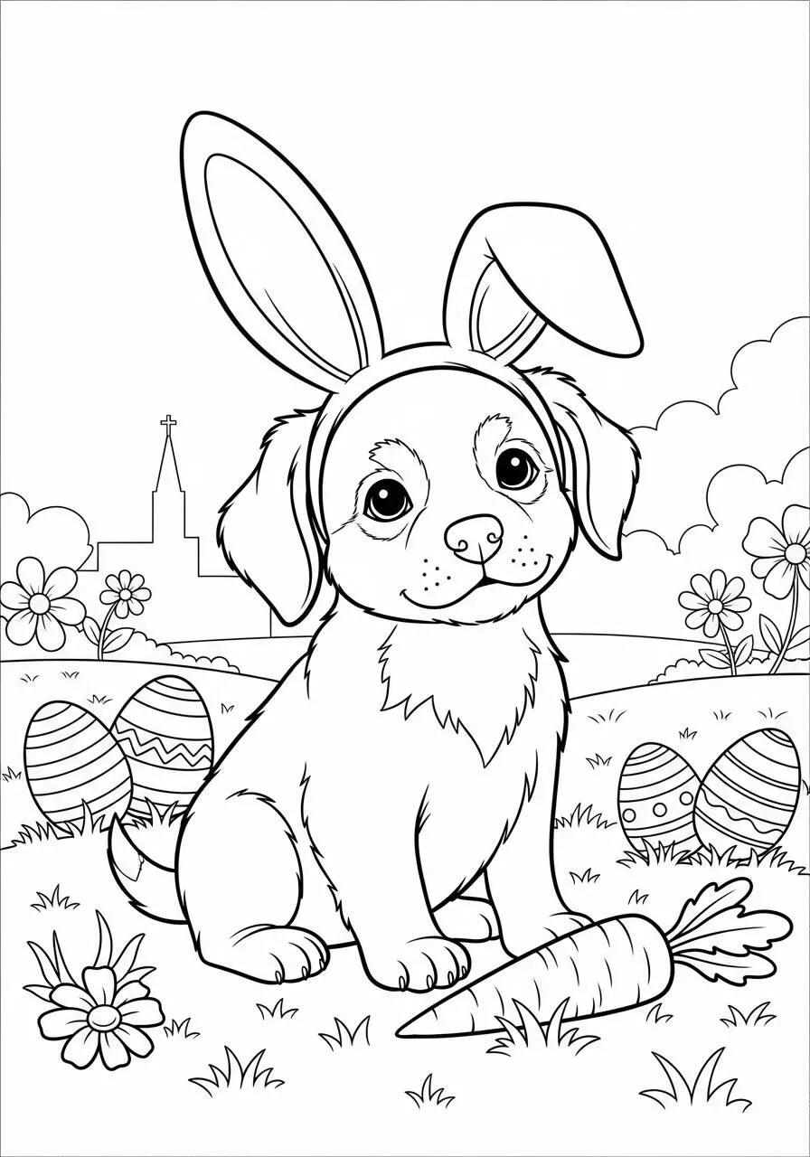 Desenho de Cachorrinho com Orelhas de Coelho para Colorir