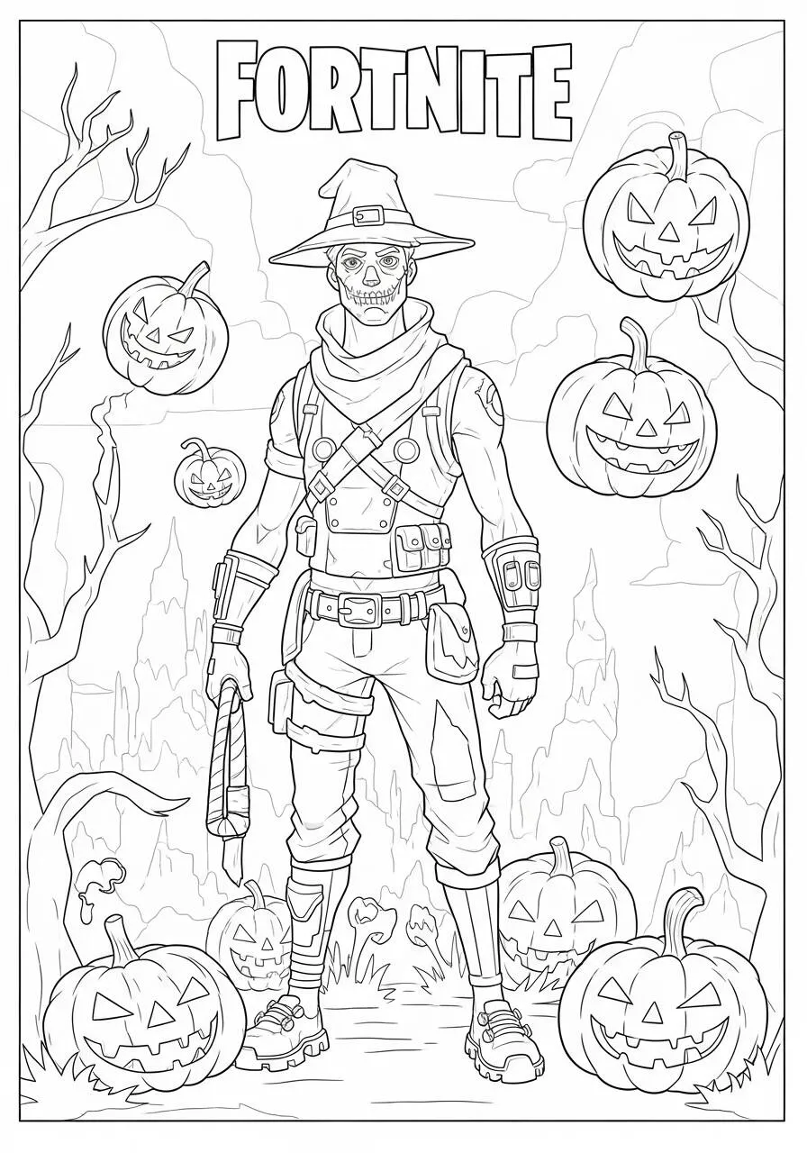 Desenho de Fortnite Skin de Zumbi com Abóboras para Colorir