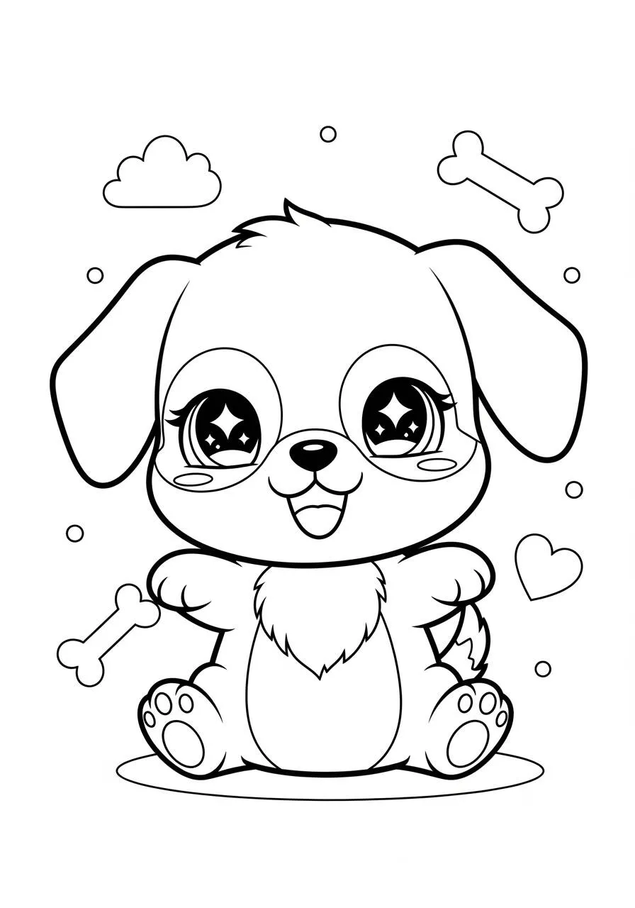 Desenho de Cachorrinho Fofo com Olhos Brilhantes para Colorir