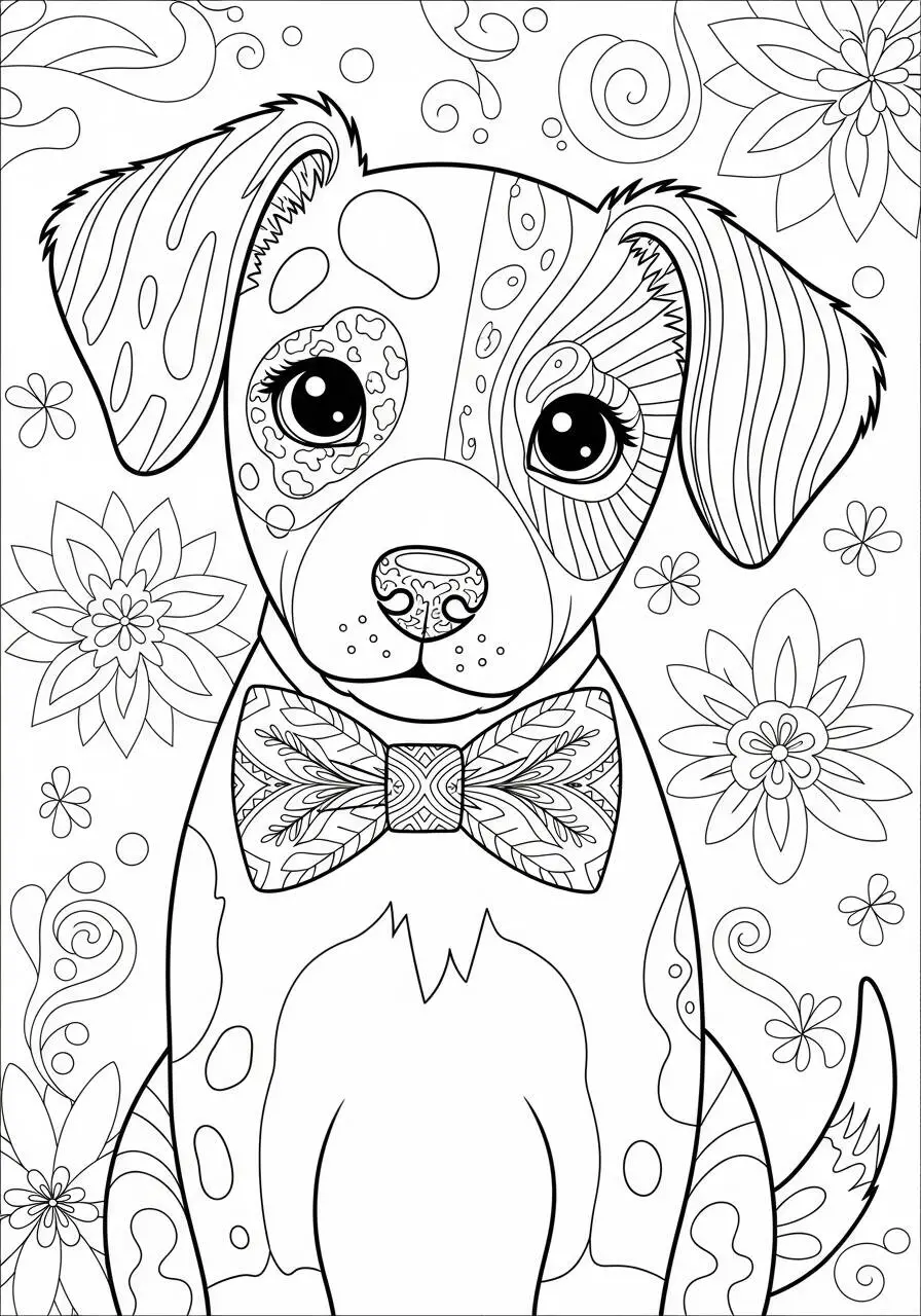 Coloriage Chiot avec Noeud Papillon