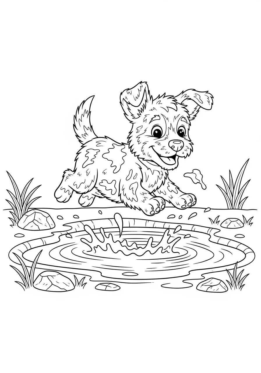 Desenho de Cachorrinho Brincando na Água para Colorir