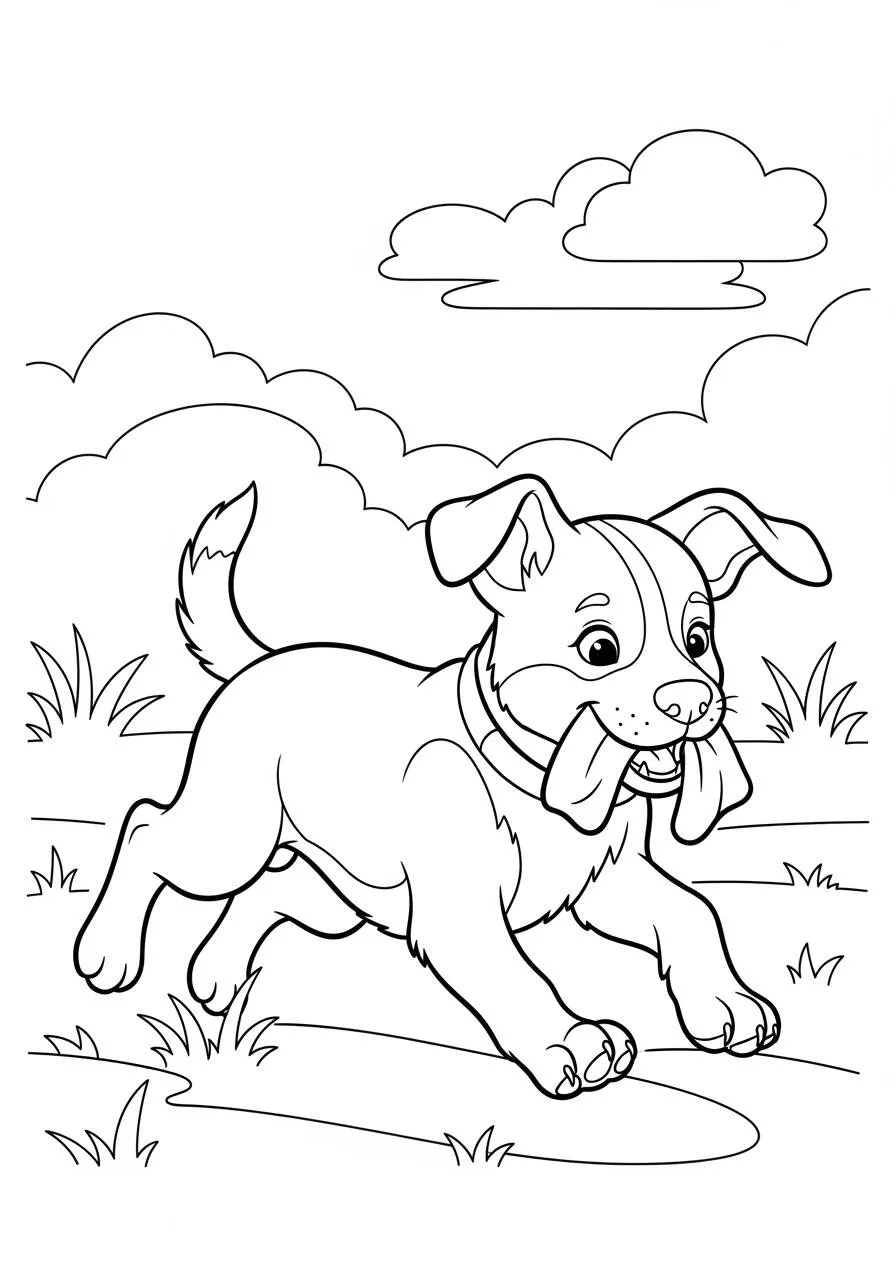 Desenho de Cachorrinho Brincando com um Pau para Colorir