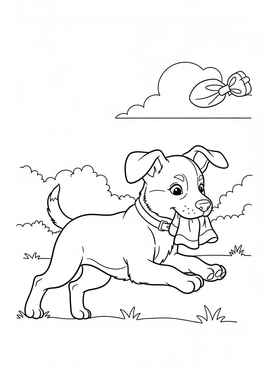 Desenho de Cachorrinho Brincando com um Paninho para Colorir