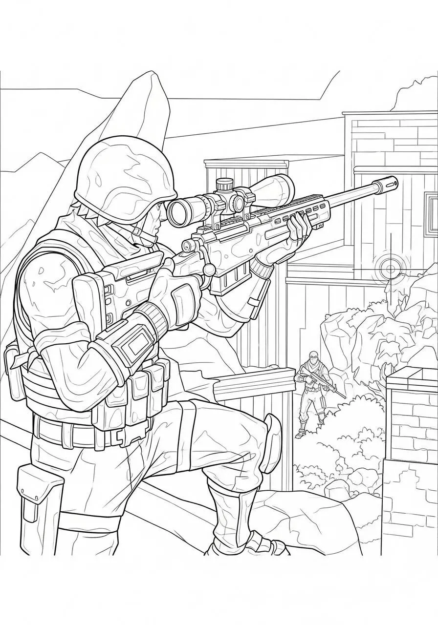 Desenho de Fortnite Sniper em Ação para Colorir