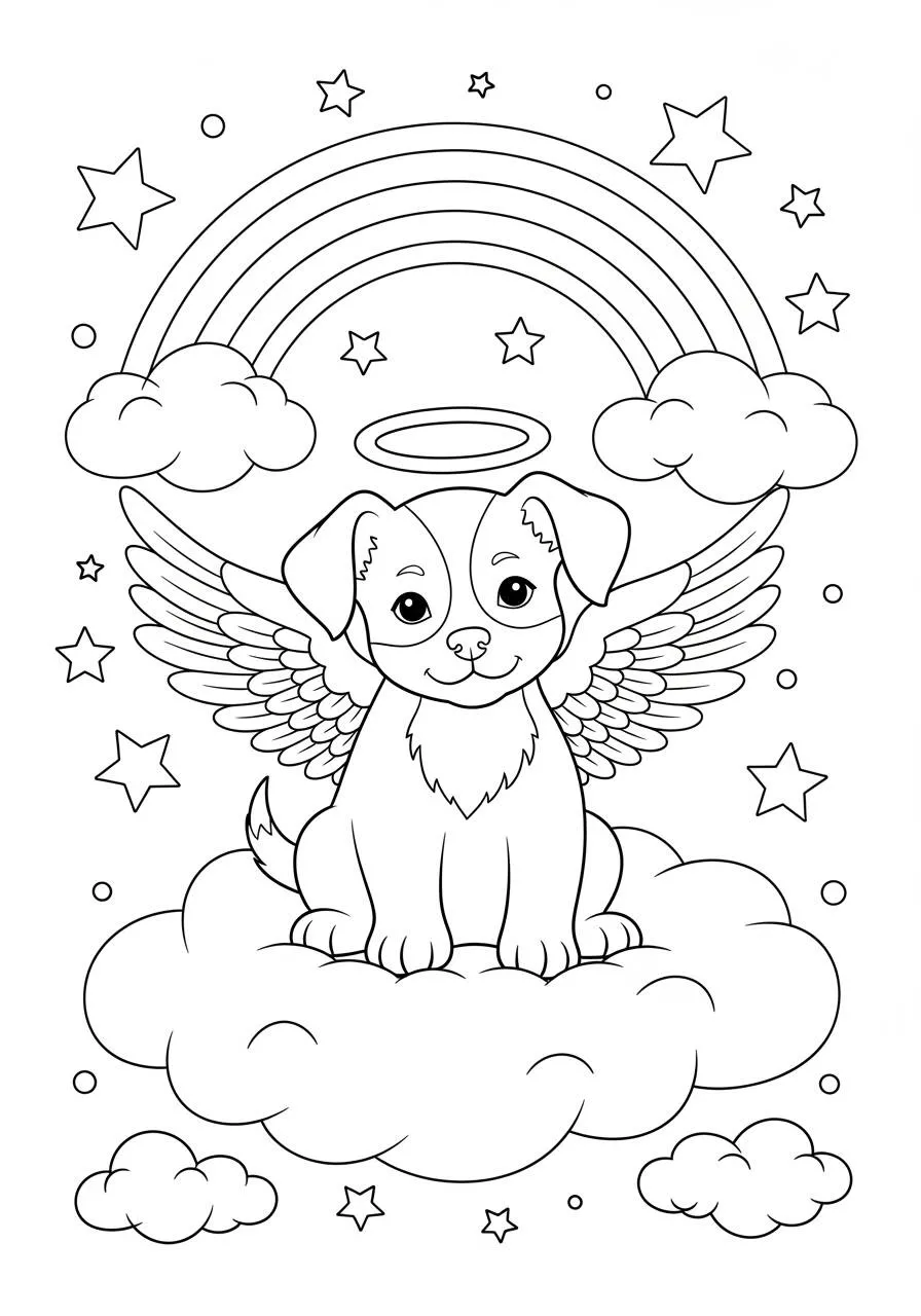 Desenho de Cachorrinho Anjo com Asas para Colorir