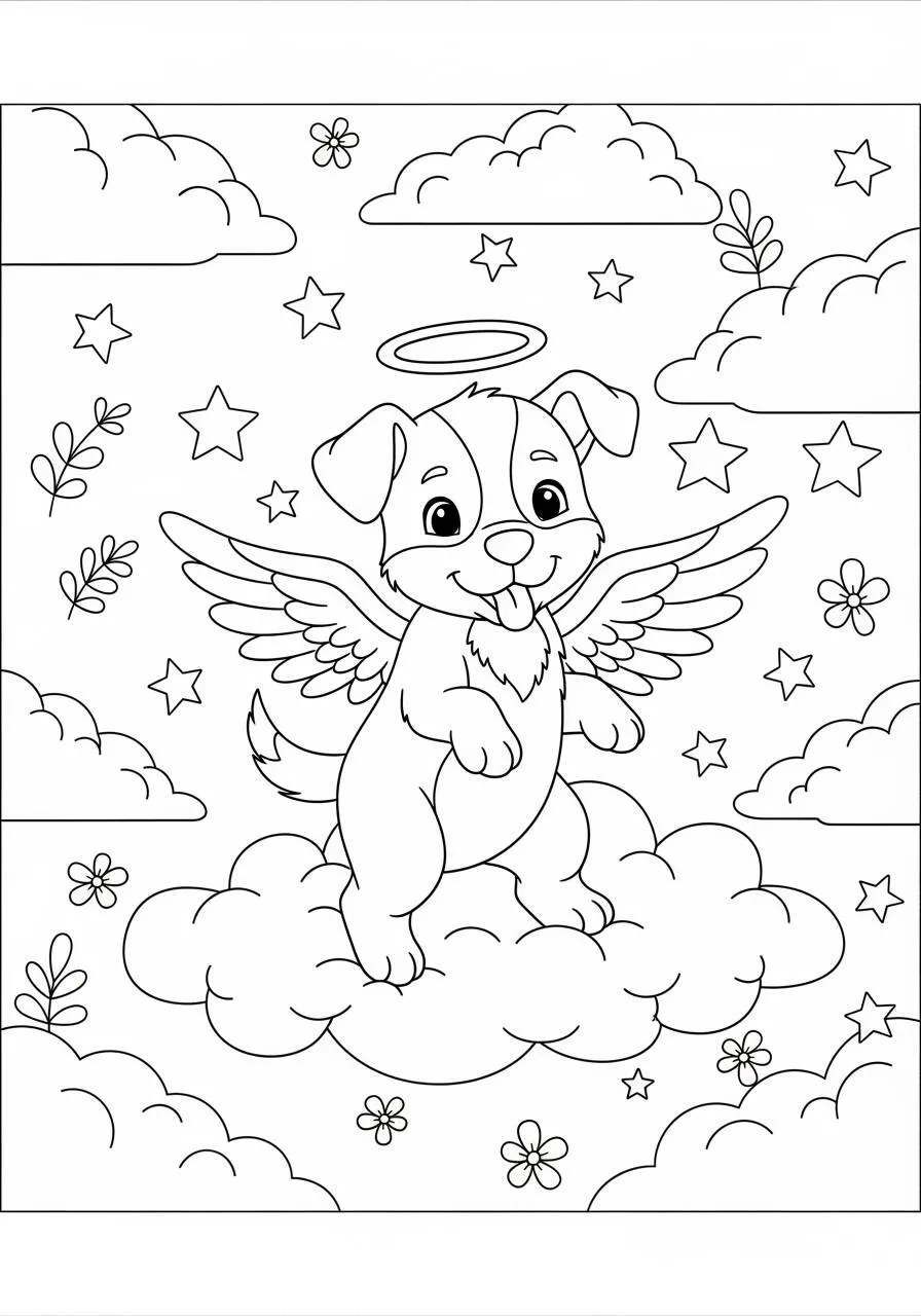 Desenho de Cachorrinho Anjo com Asas para Colorir