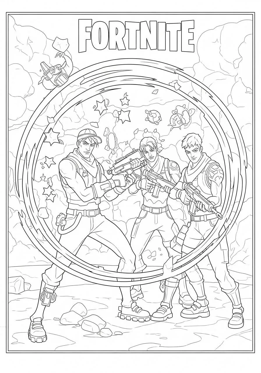 Desenho de Fortnite Trio de Guerreiros para Colorir