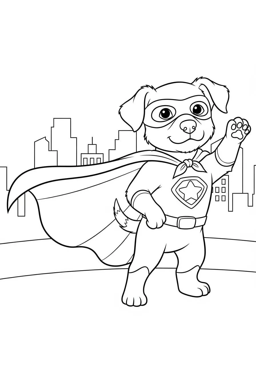 Desenho de Cachorrinho Super Herói para Colorir
