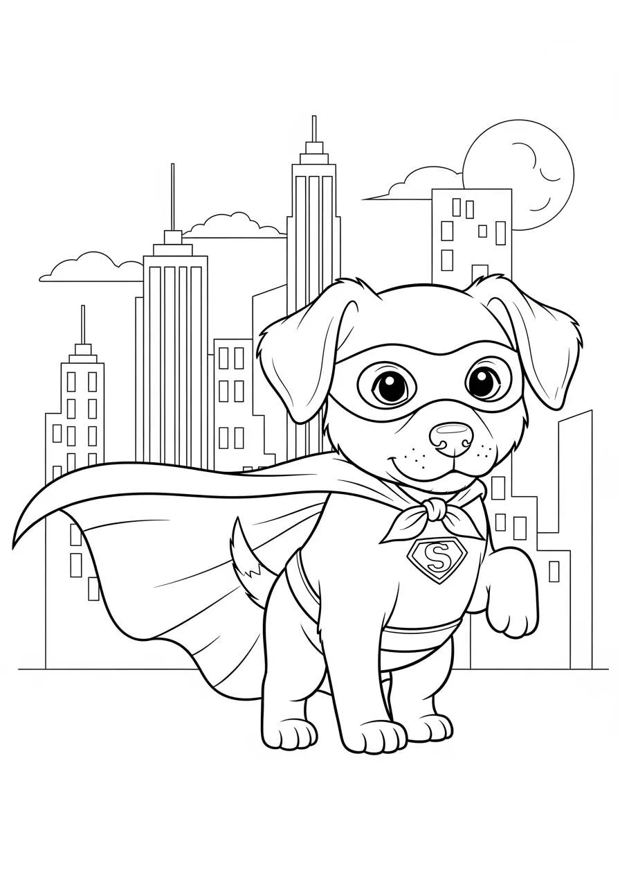 Desenho de Cachorrinho Super Herói para Colorir