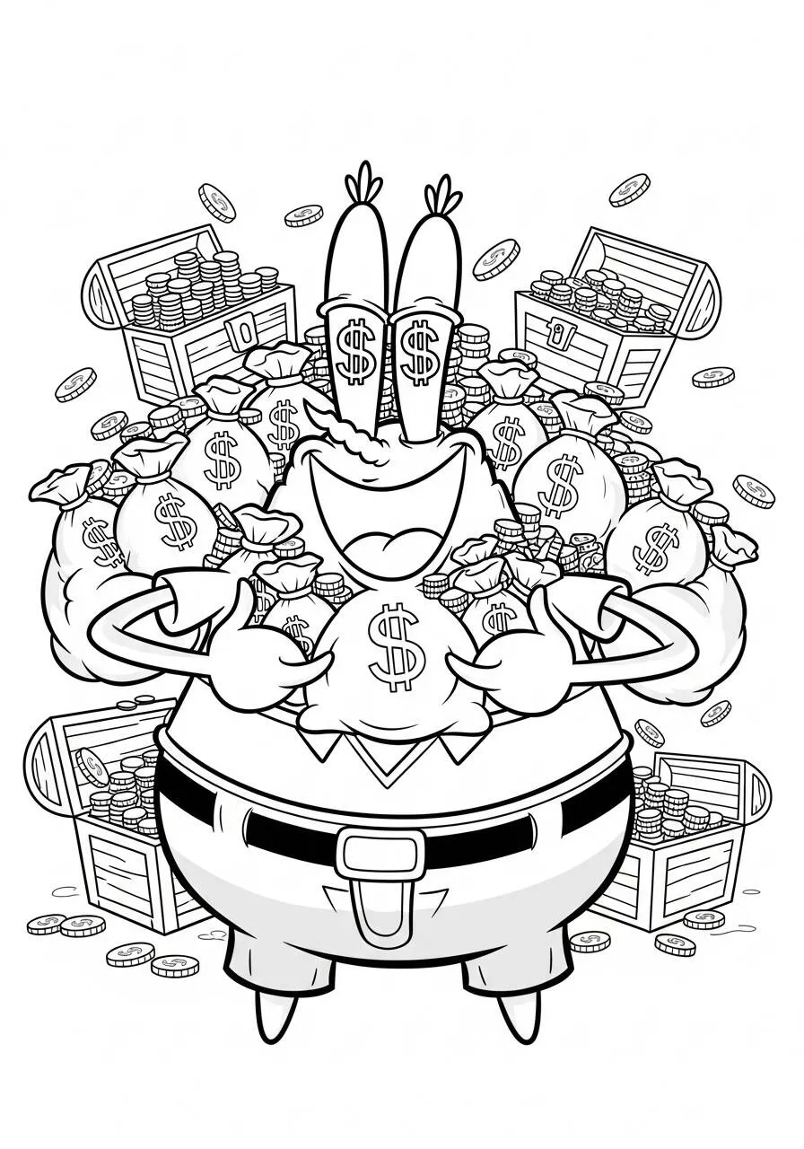 Desenho do Sr. Krabs com Dinheiro para Colorir
