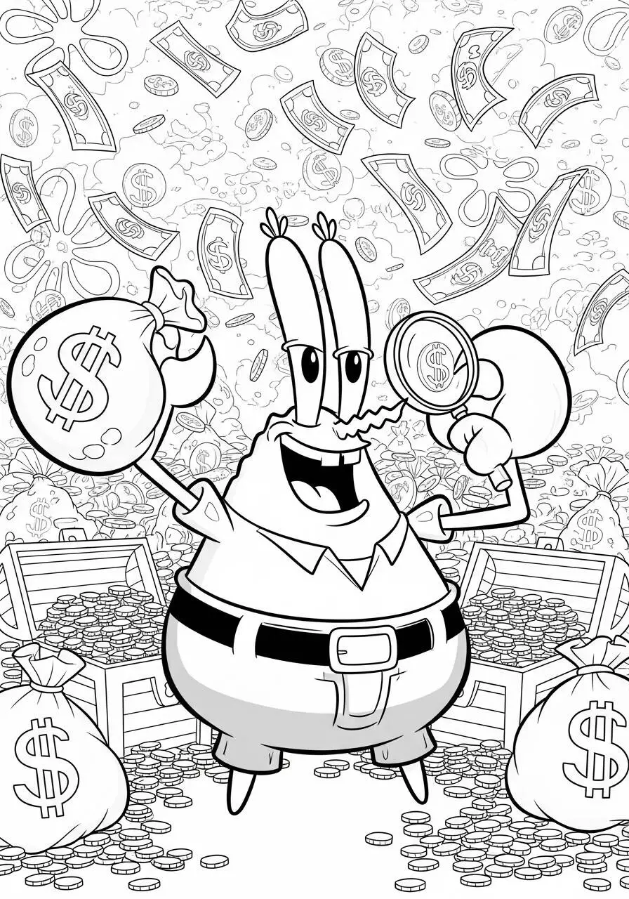 Coloriage M. Krabs comptant l'argent