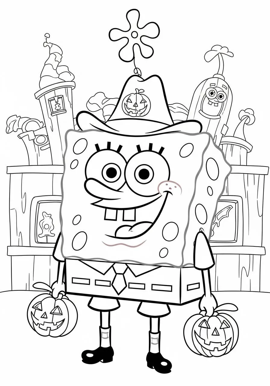 Desenho de Bob Esponja Fantasiado para Colorir