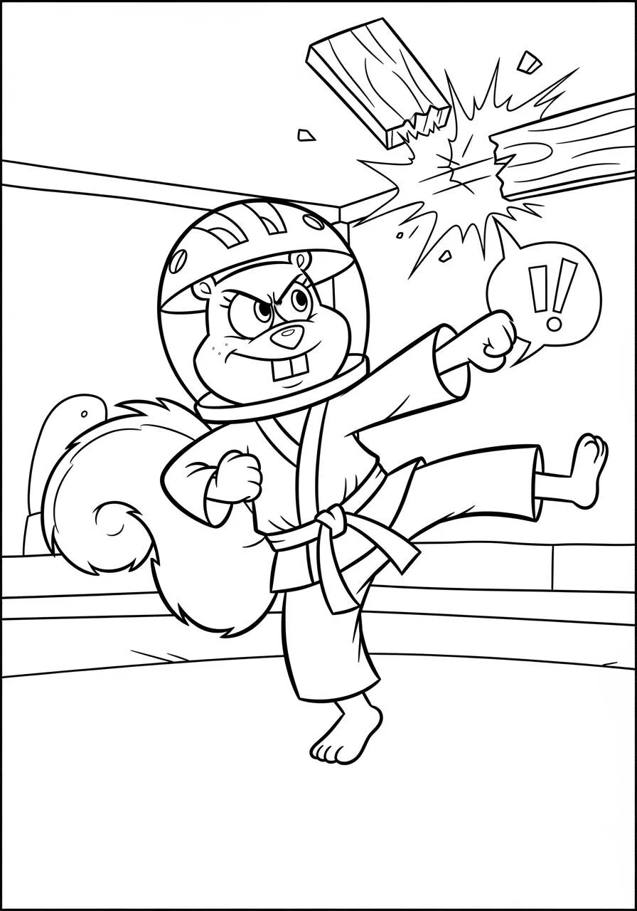 Desenho de Sandy a Fazer Karaté para Colorir