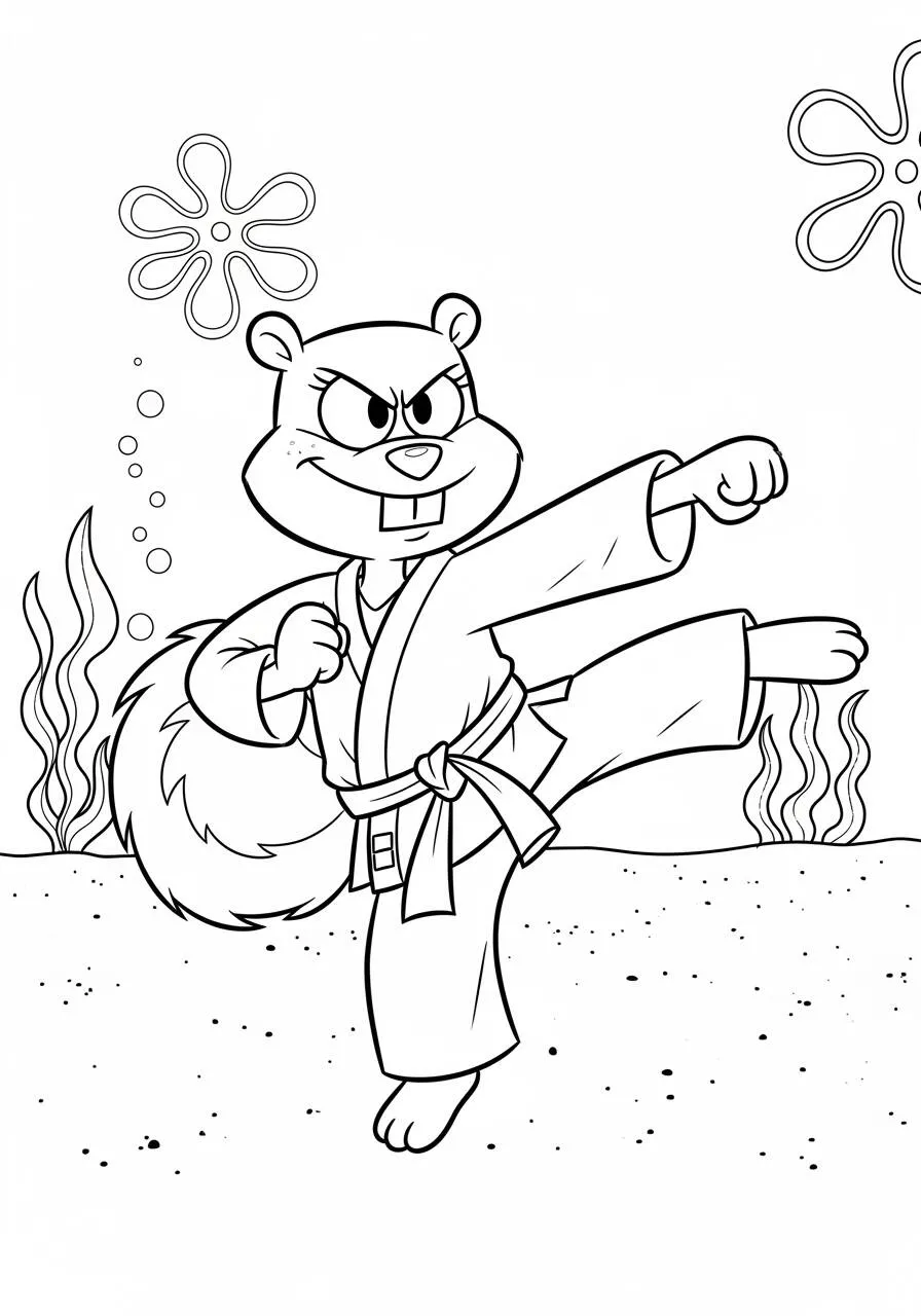 Desenho da Sandy a Fazer Karaté para Colorir