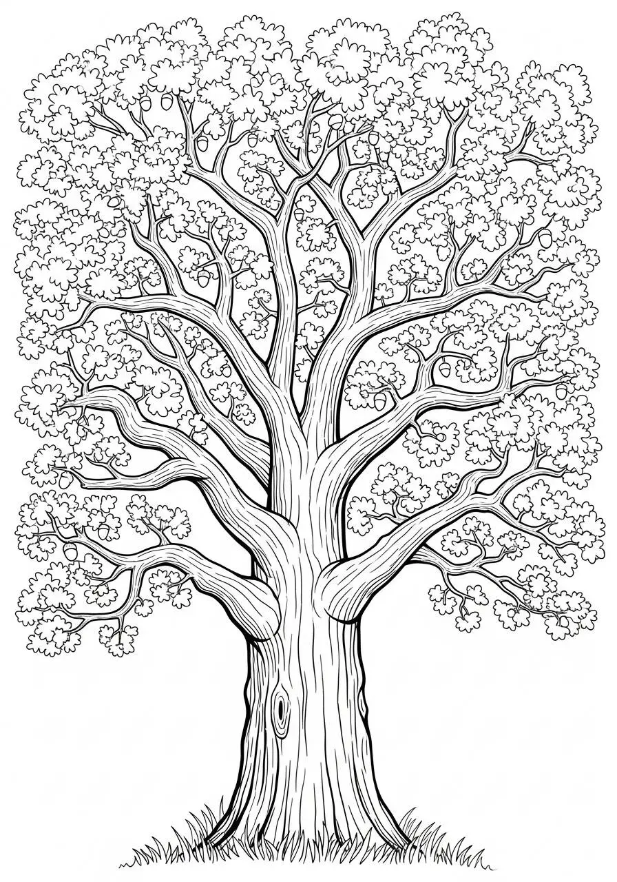 Desenho de Árvore Grande com Folhas Cheias para Colorir