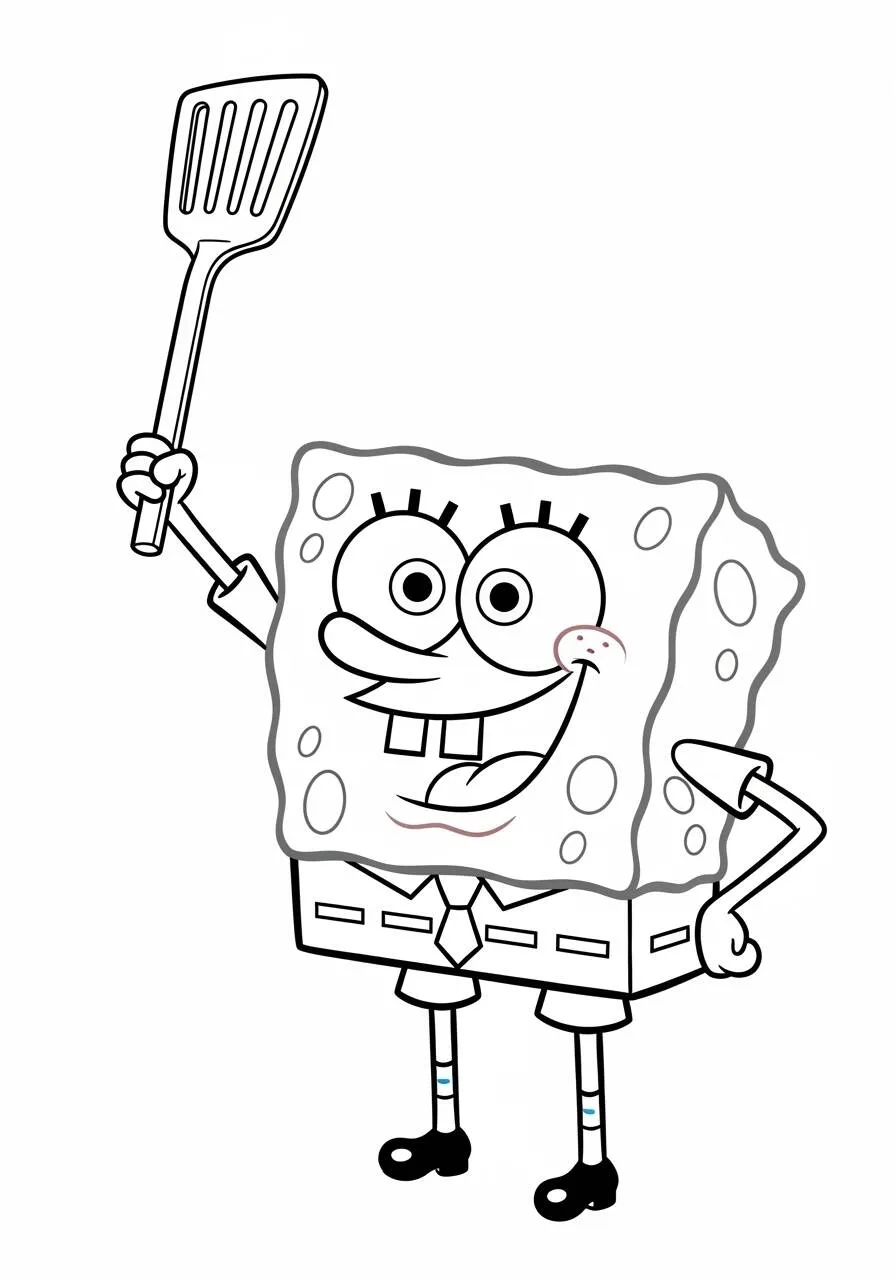 Desenho de Bob Esponja com Espátula para Colorir