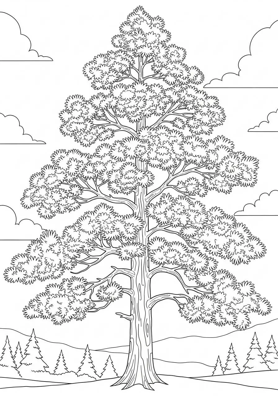 Desenho de Árvore Alta com Folhagem Densa para Colorir