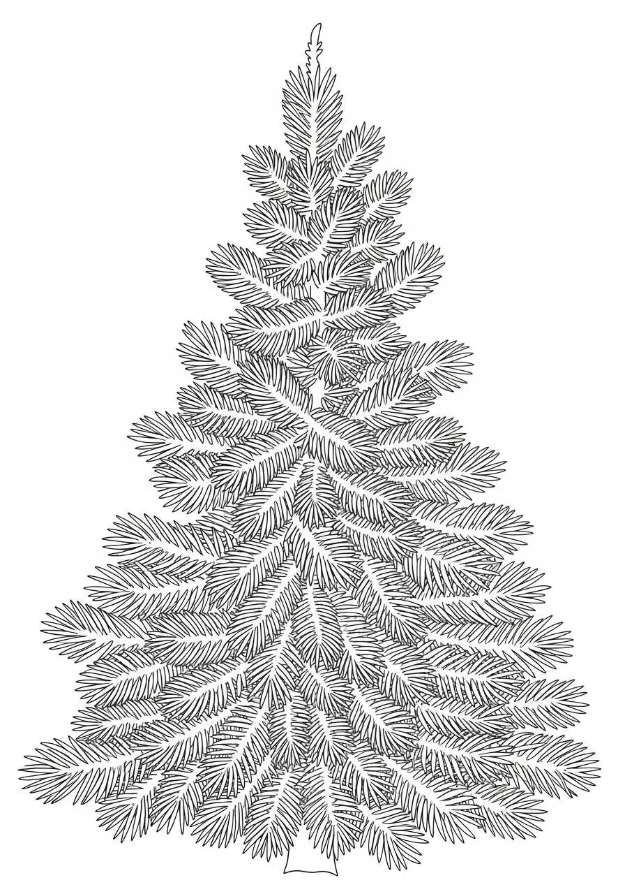 Desenho de Árvore de Natal com Ramos Cheios para Colorir