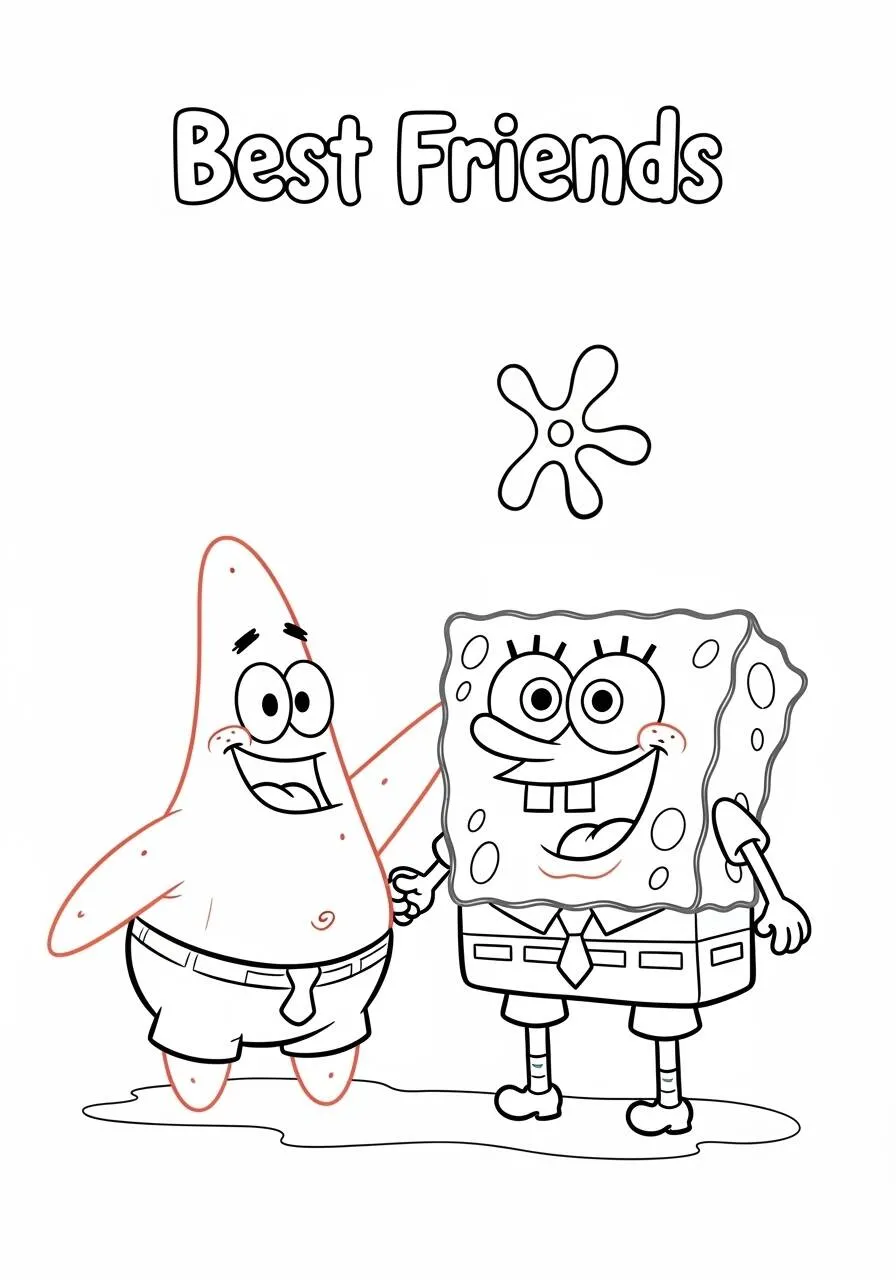 Desenho de Bob Esponja e Patrick como Melhores Amigos para Colorir