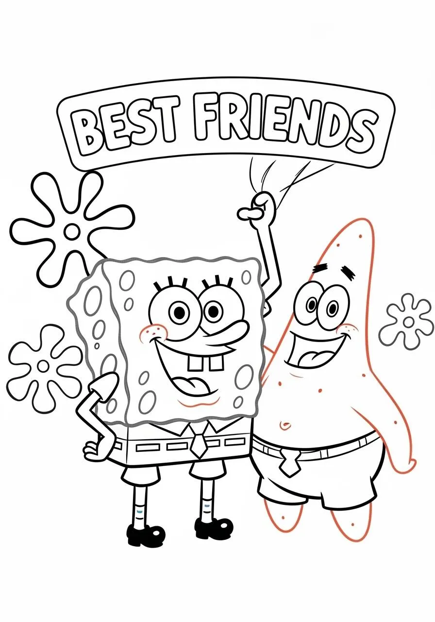 Desenho de Bob Esponja e Patrick como Melhores Amigos para Colorir