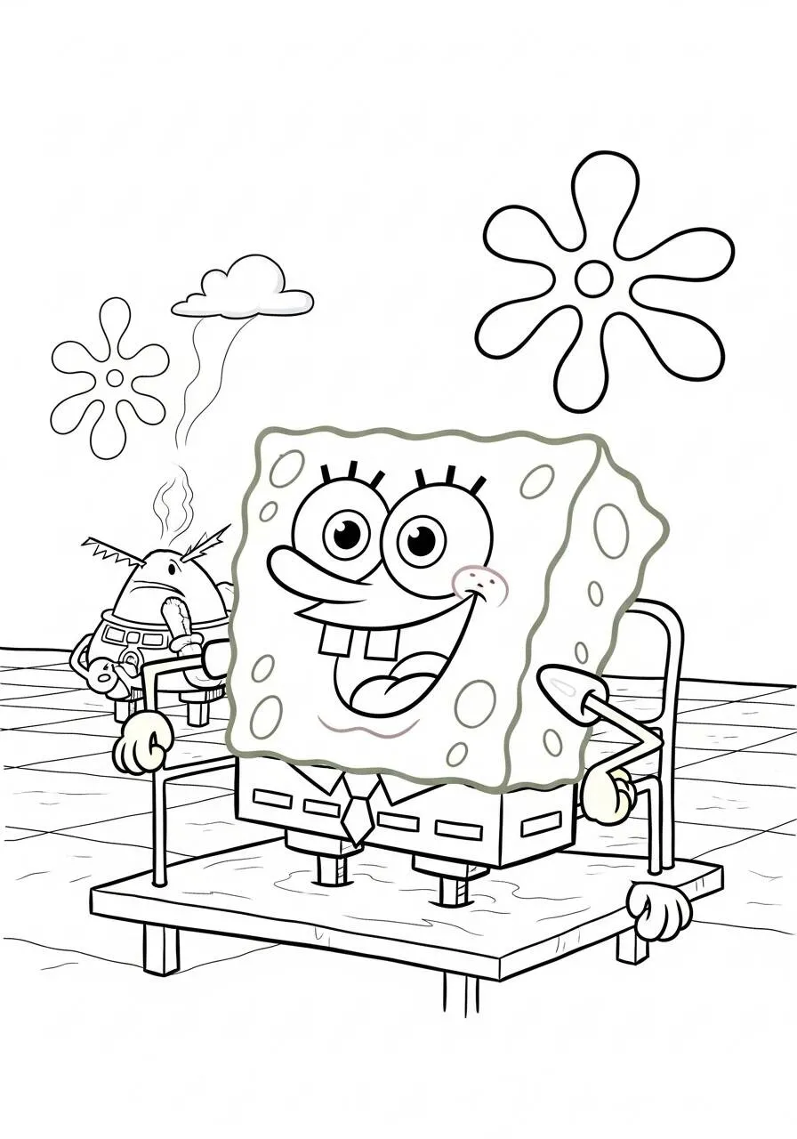 Desenho de Bob Esponja na Praia para Colorir