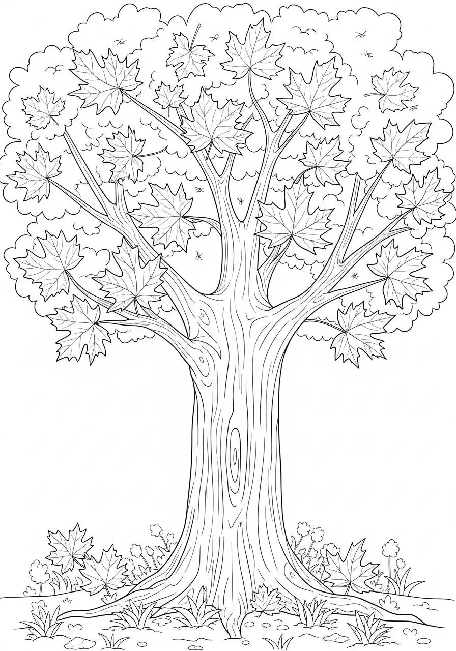 Desenho de Árvore Grande com Folhas Verdes para Colorir