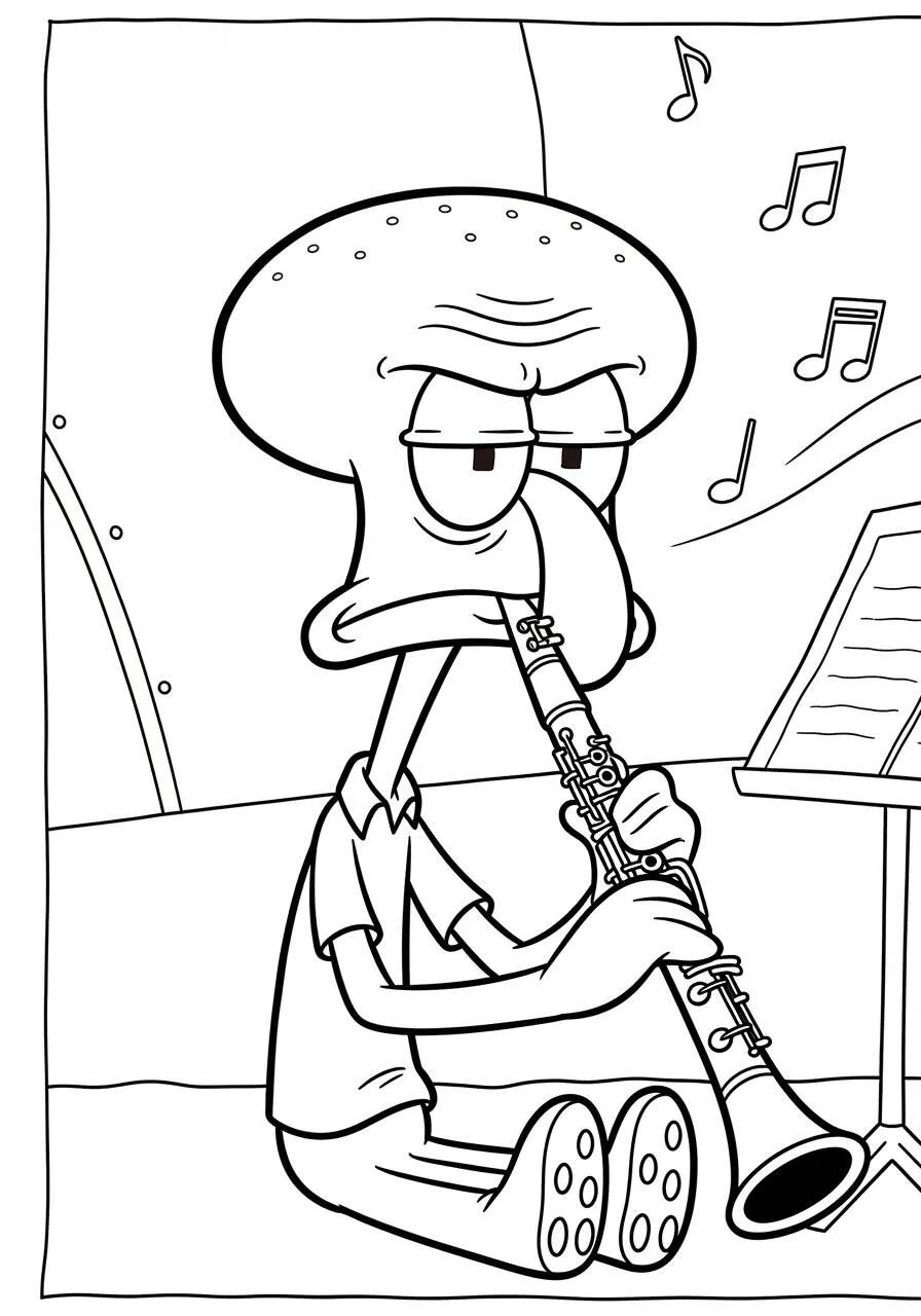 Desenho de Lula Molusco Tocando Clarinete para Colorir