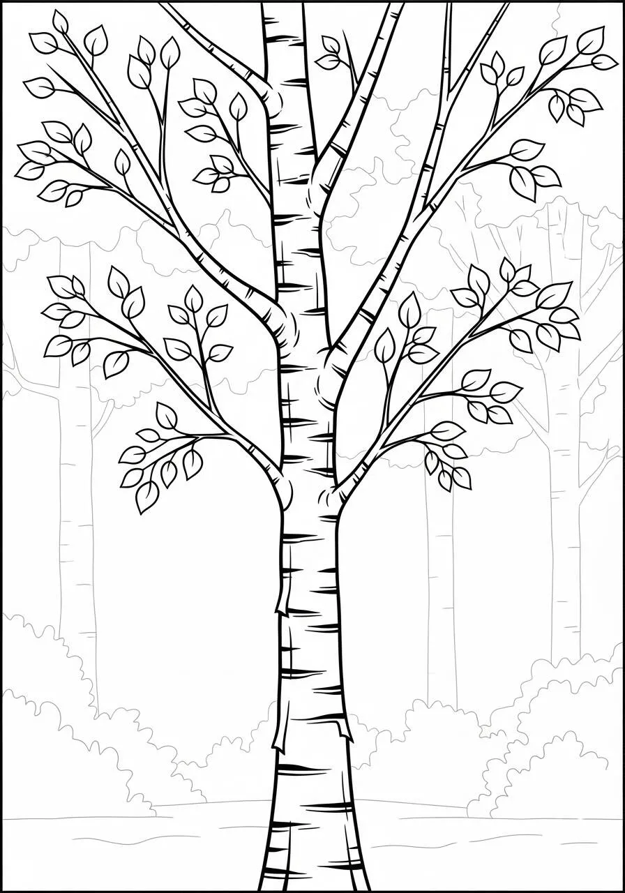Desenho de Árvore com Folhas Verdes para Colorir