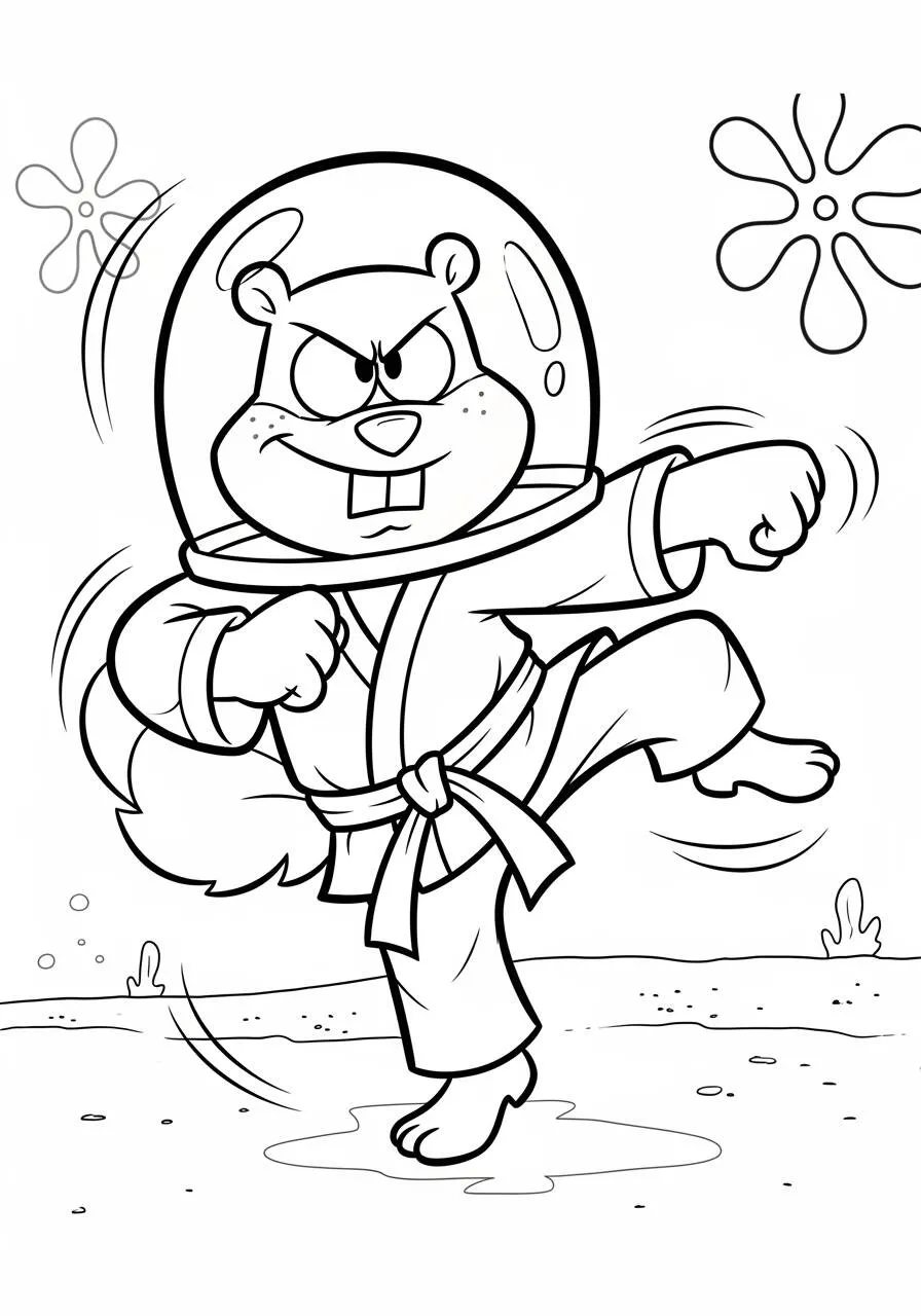 Desenho de Sandy a Fazer Karaté para Colorir
