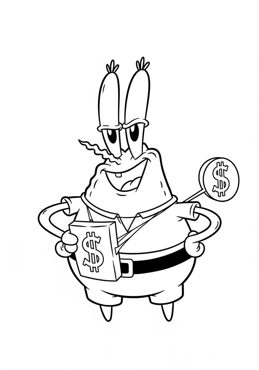 Desenho do Sr. Krabs com Dinheiro para Colorir
