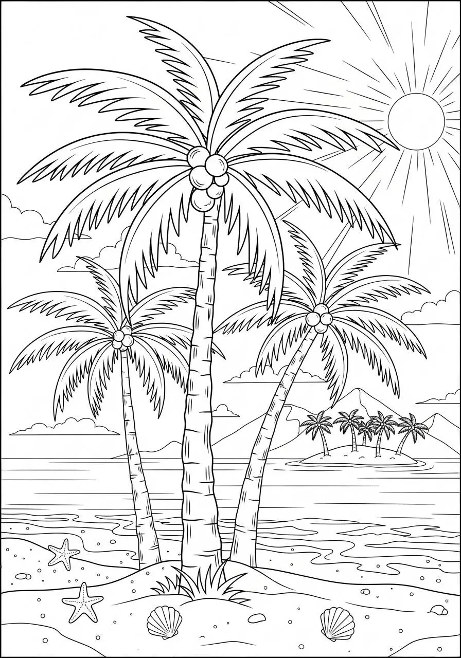Desenho de Palmeiras na Praia para Colorir
