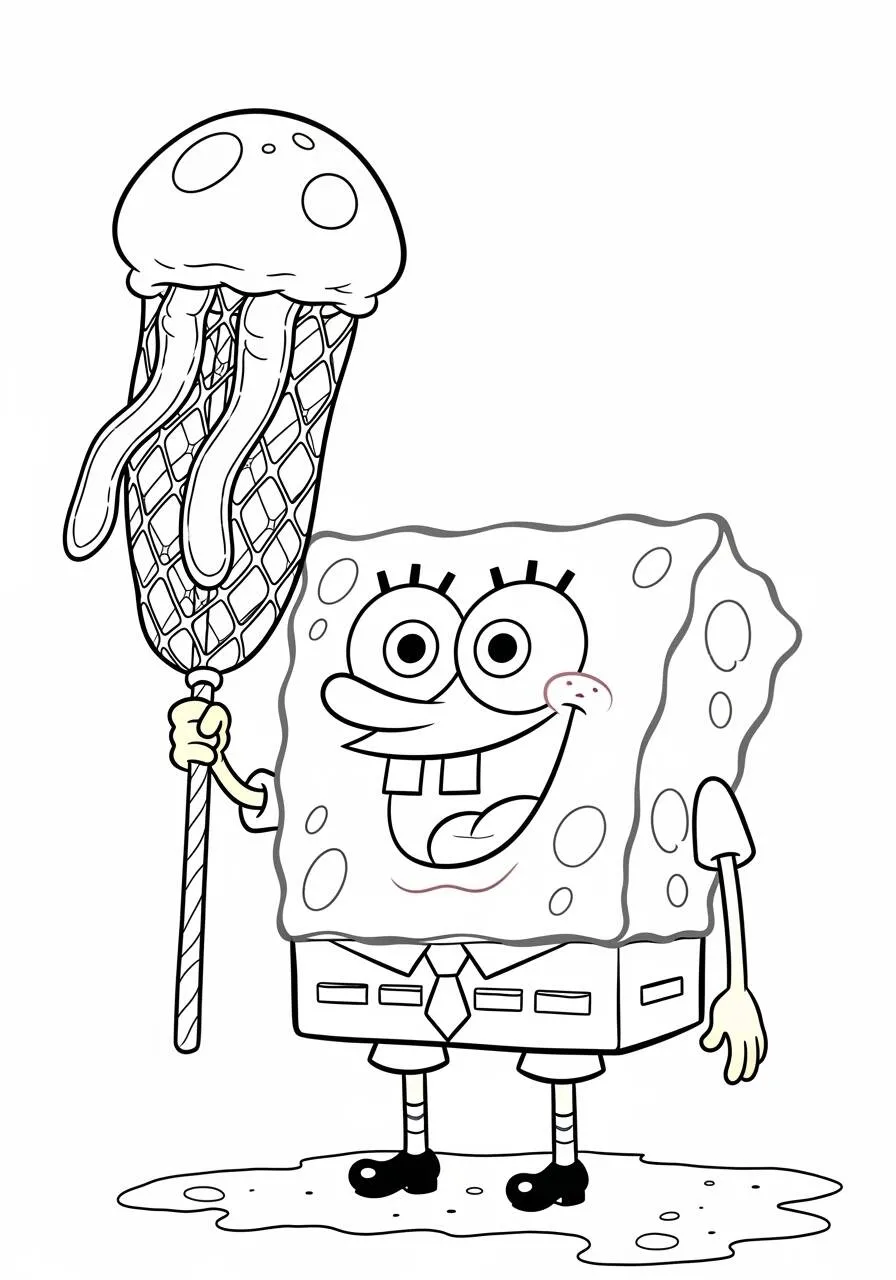 Desenho de Bob Esponja a Caçar Alforrecas para Colorir