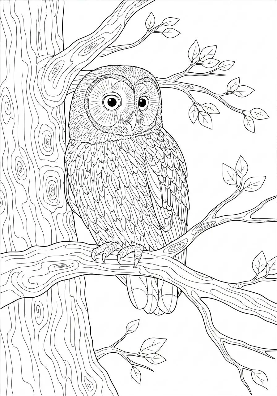 Desenho de Árvore com Coruja para Colorir