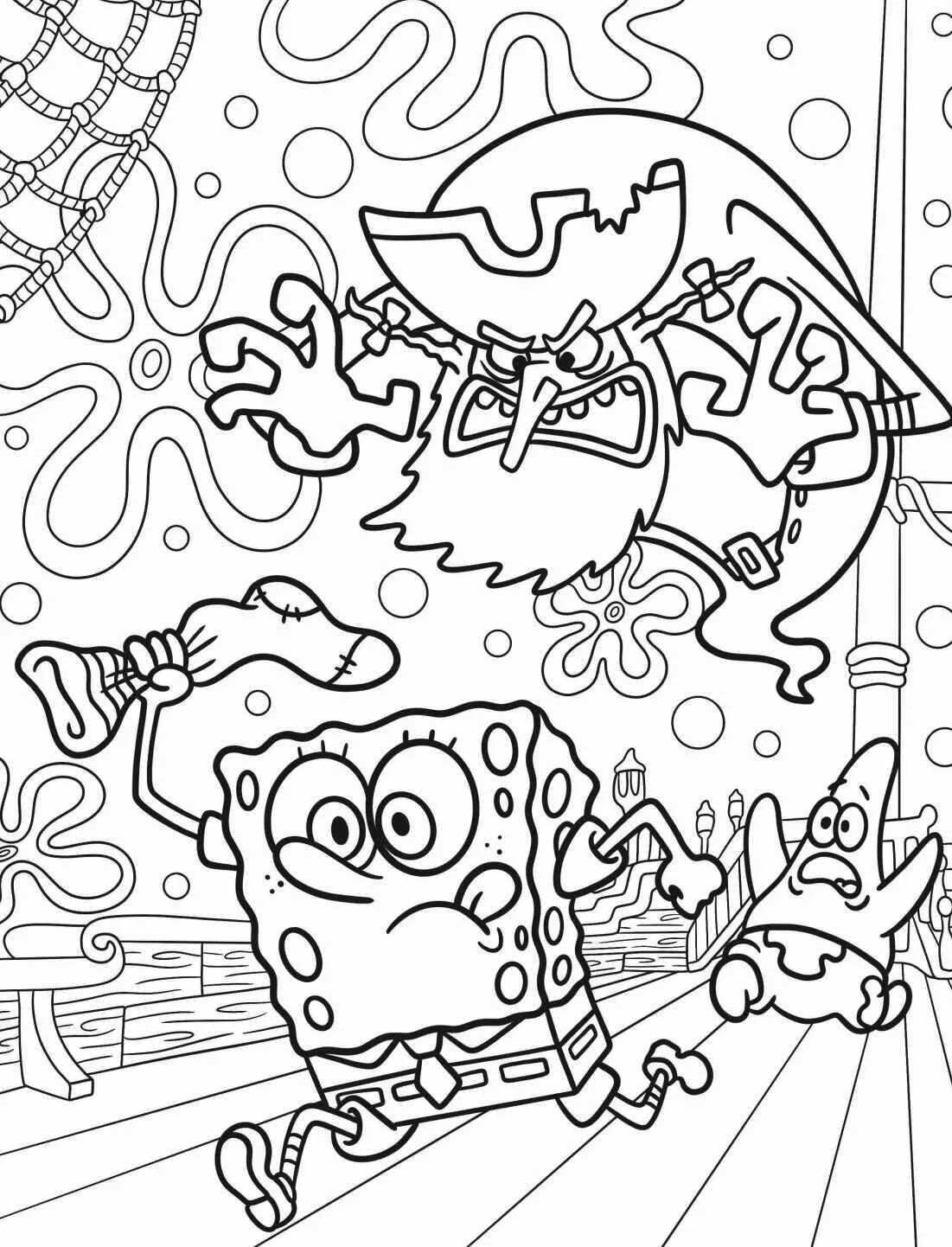 Desenho de Bob Esponja e o Pirata para Colorir