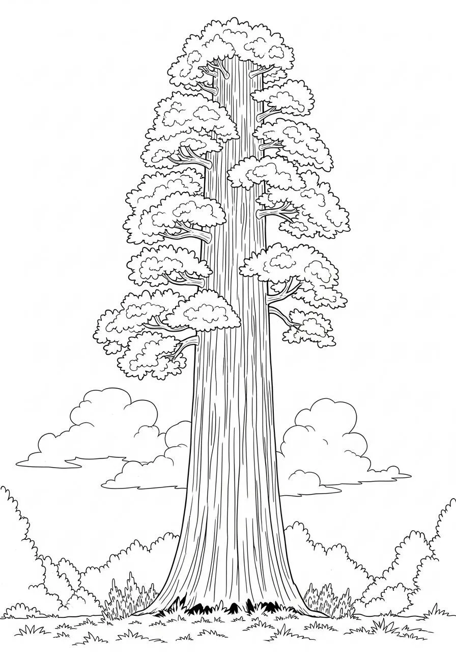 Página para colorear de árbol alto con hojas verdes