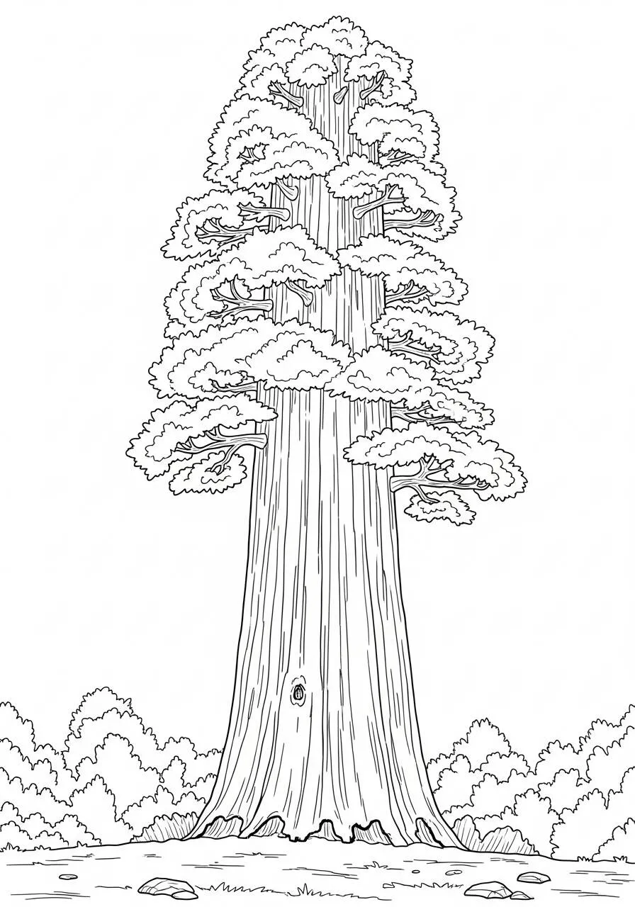 Desenho de Árvore Alta com Folhagem Densa para Colorir
