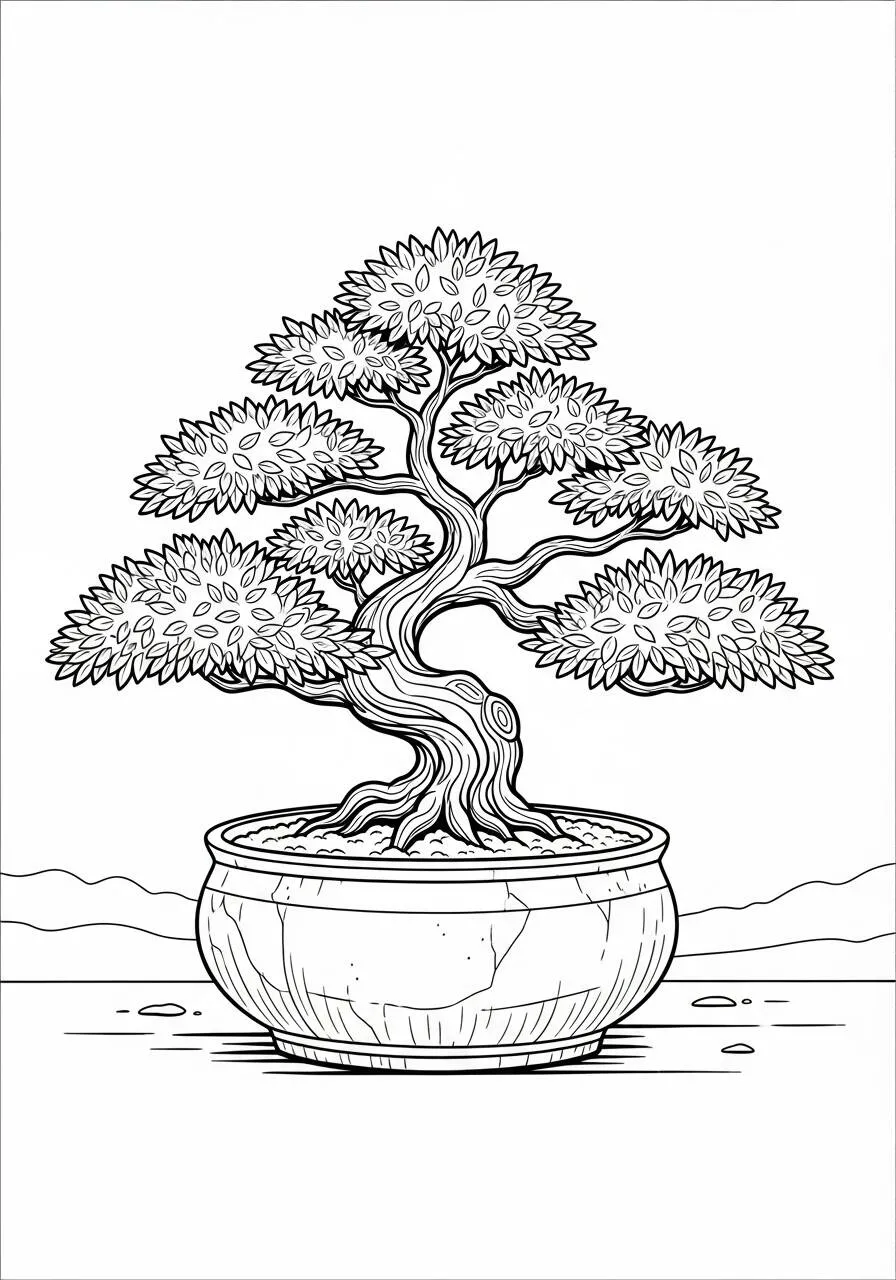 Desenho de Árvore Bonsai para Colorir