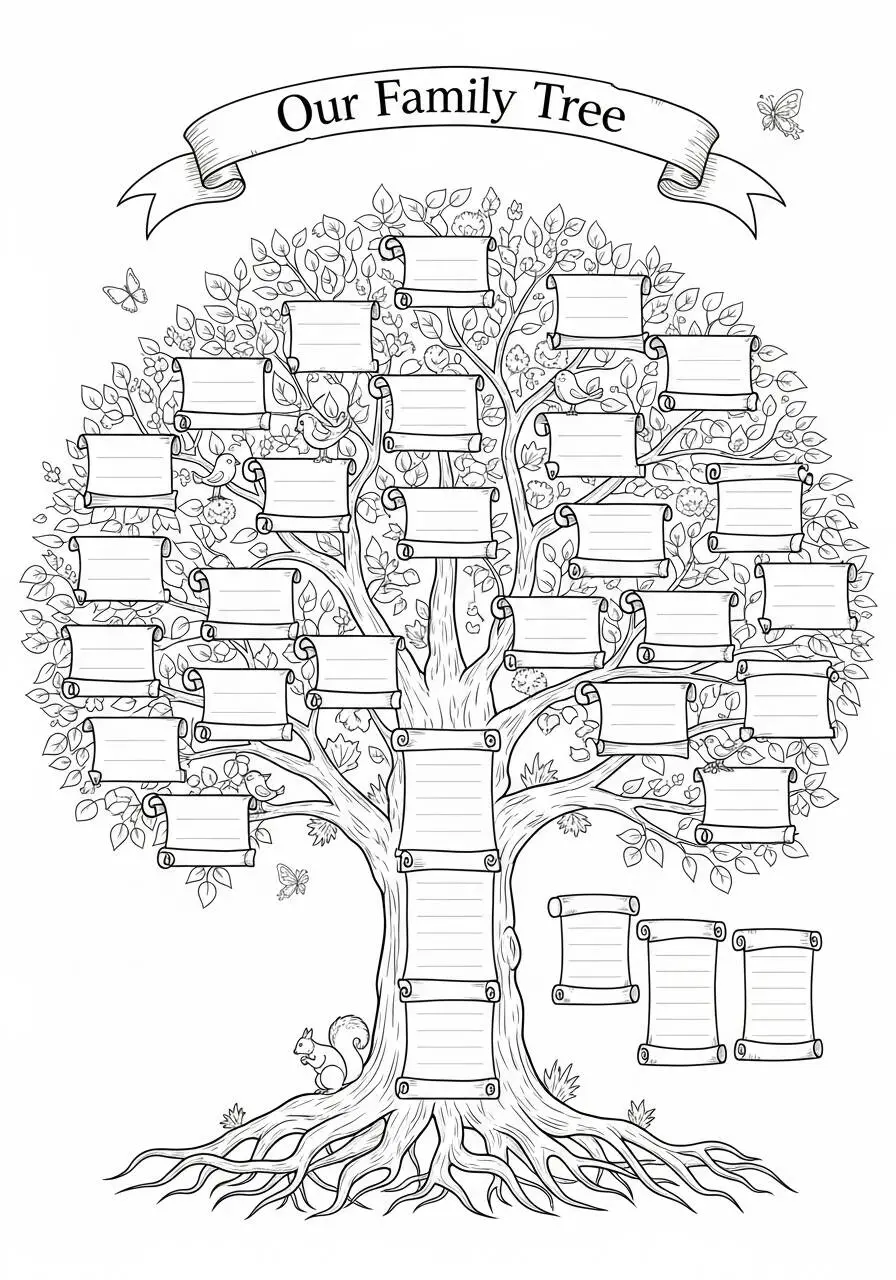 Dibujo para colorear de árbol genealógico