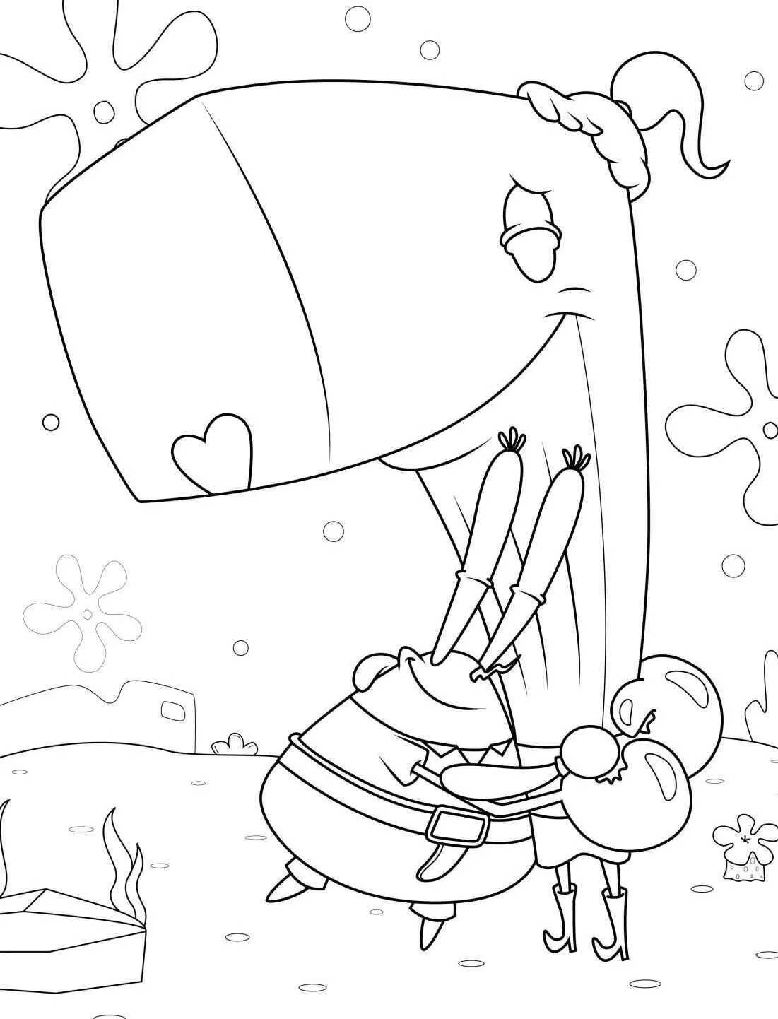 Desenho de Bob Esponja e o Sr. Krabs a Dançar para Colorir