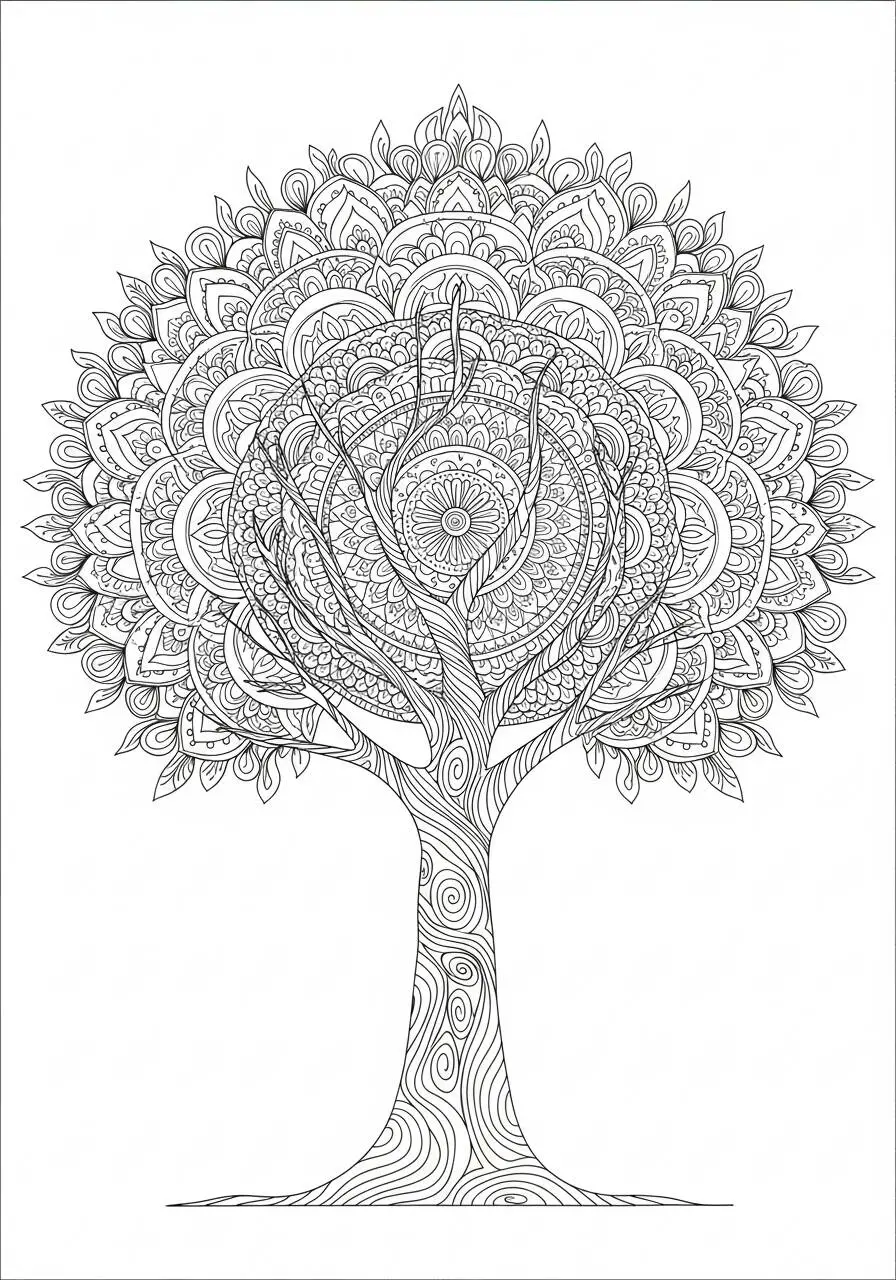 Desenho de Árvore Mandala para Colorir