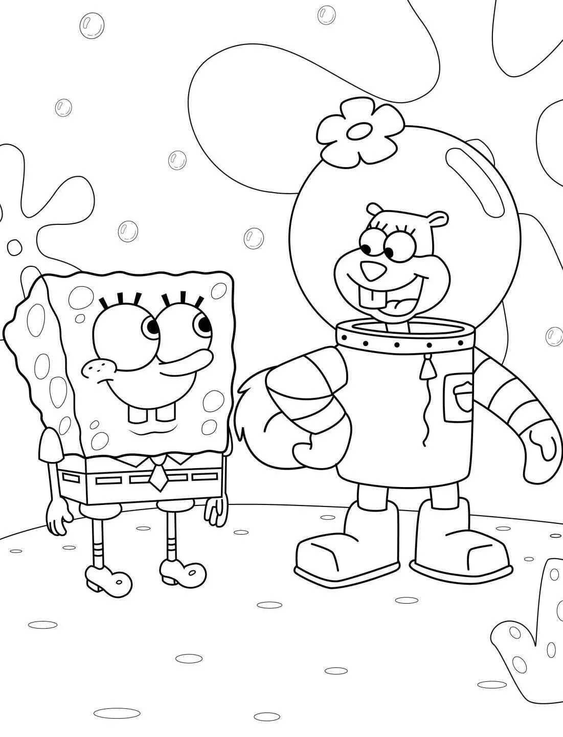Desenho de Bob Esponja e Sandy para Colorir