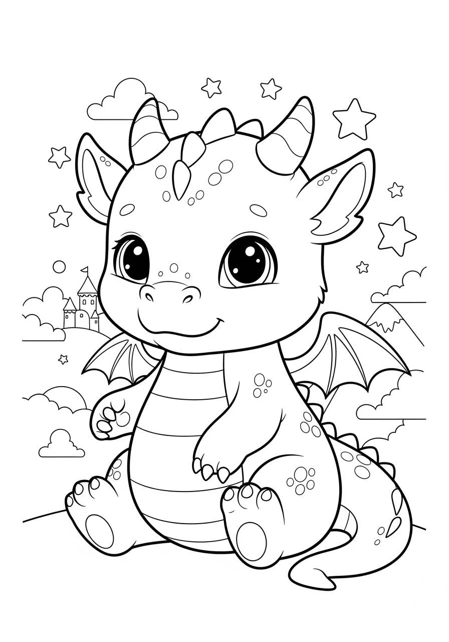 Desenho de Dragão Kawaii Fofo com Asas para Colorir