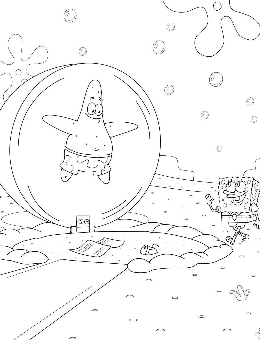 Desenho de Bob Esponja e Patrick na Bolha para Colorir