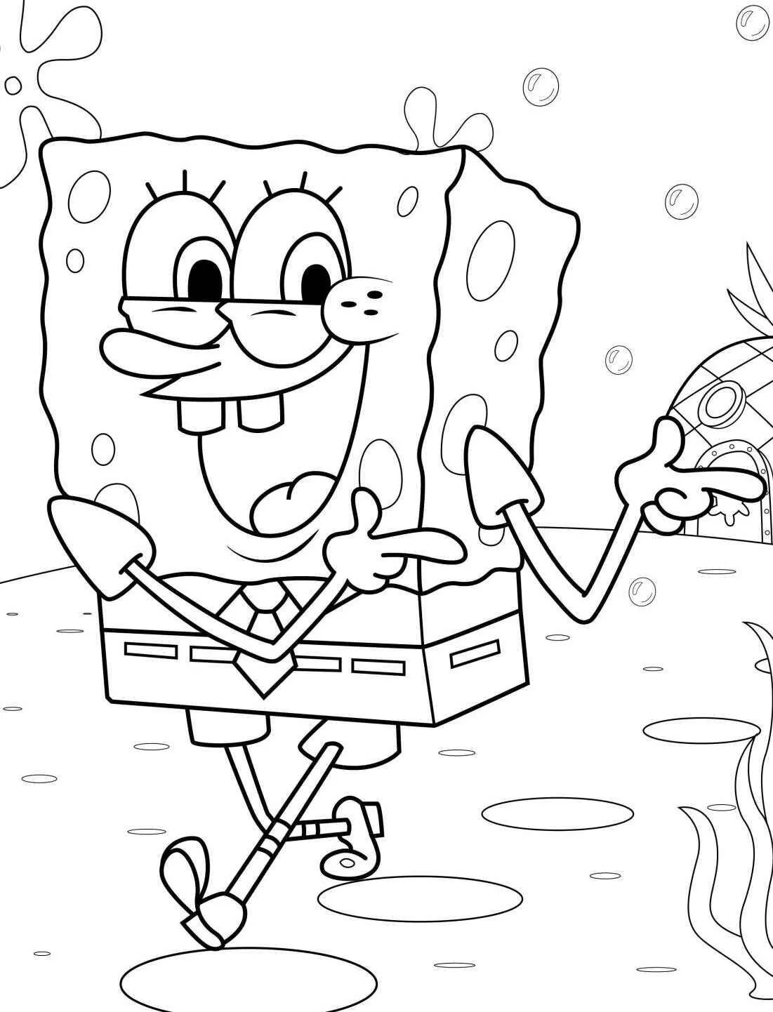 Desenho de Bob Esponja a Sorrir para Colorir